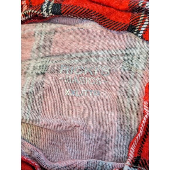 Womens Plus Size XXL Top Red Tartan Plaid Mock Neck Stretch Thin Lightweight - Picture 5 of 5